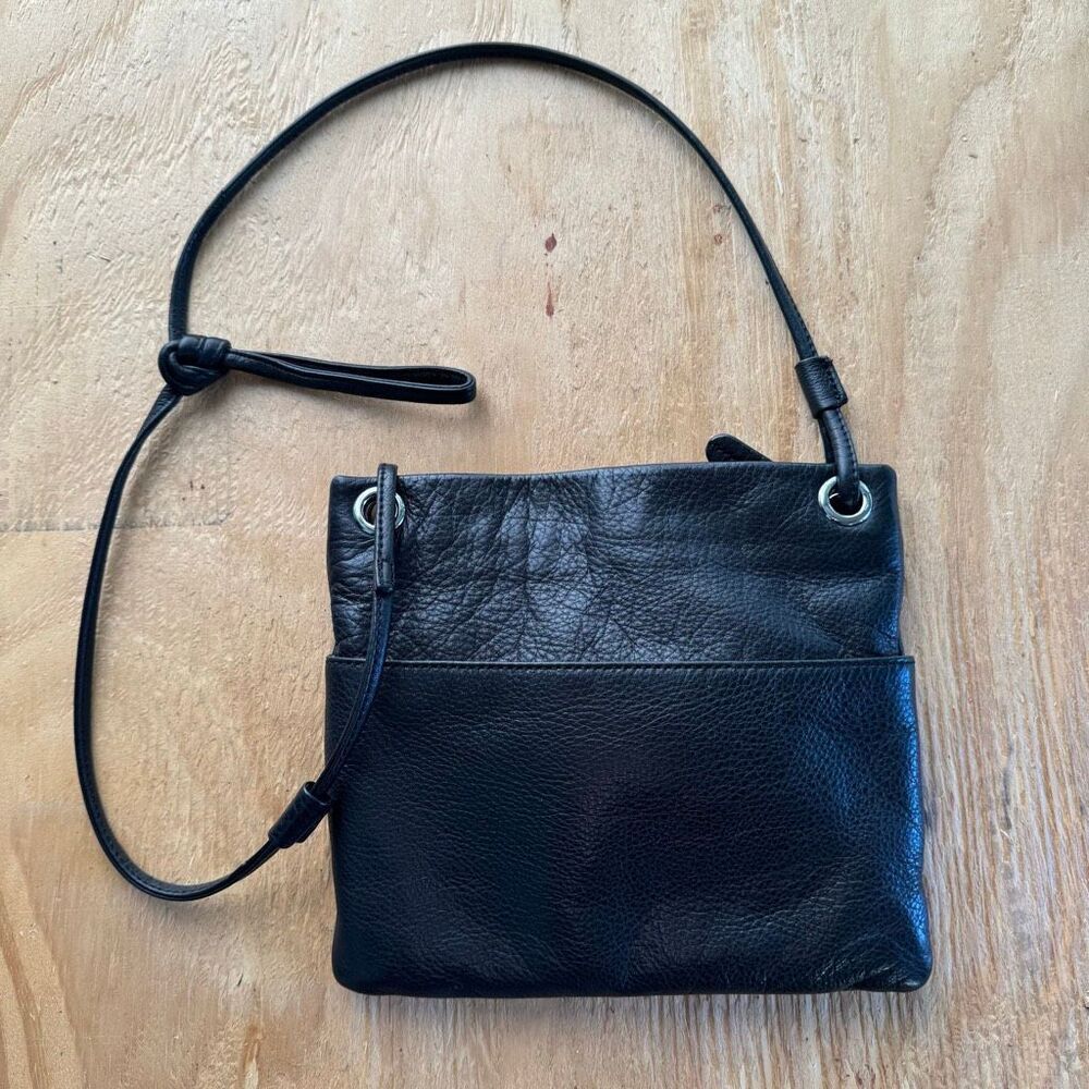 Margot Soft Black Pebbled Leather Knot Strap Crossbody Purse